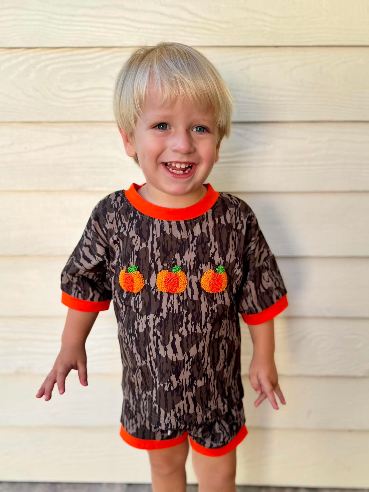 RTS: “CAMO PUMPKINS” - BOYS SHORTS SET