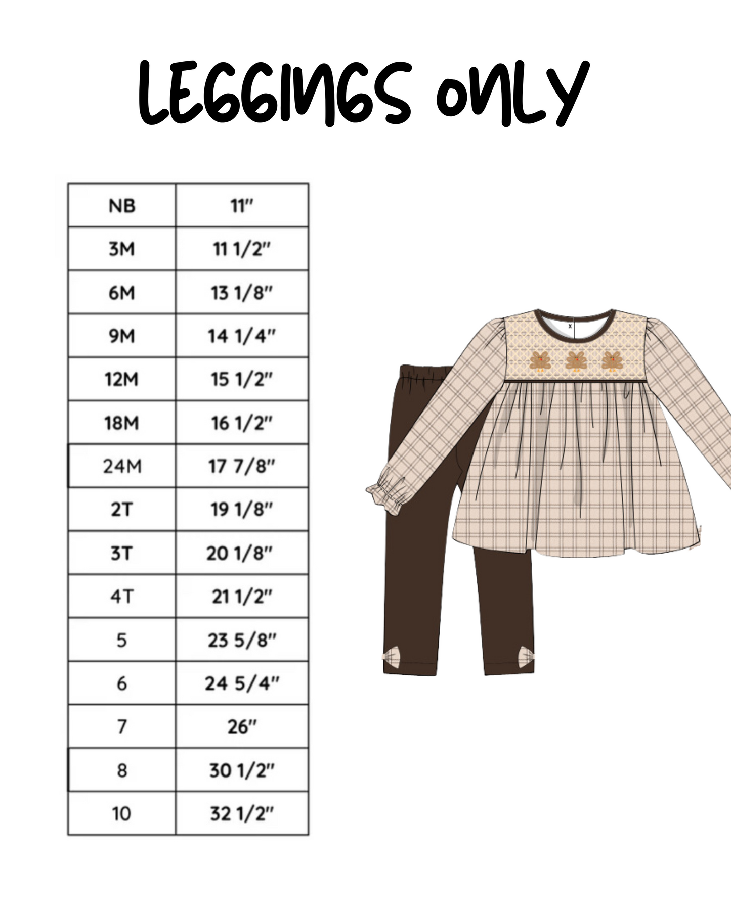 Girls Leggings: SIZE CHART