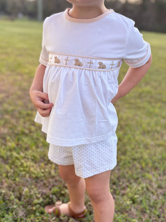 RTS: "WORTHY IS THE LAMB RIBBON" - BOYS SHORTS SET
