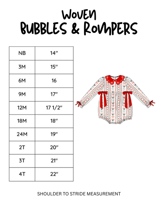 Woven Bubbles & Rompers: SIZE CHART