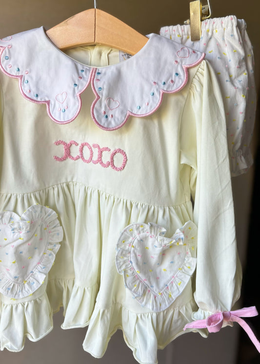PO16: LITTLE MAGS, LOVES - "FRILLY HEART POCKETS" DIAPER SET *TAT: JANUARY*