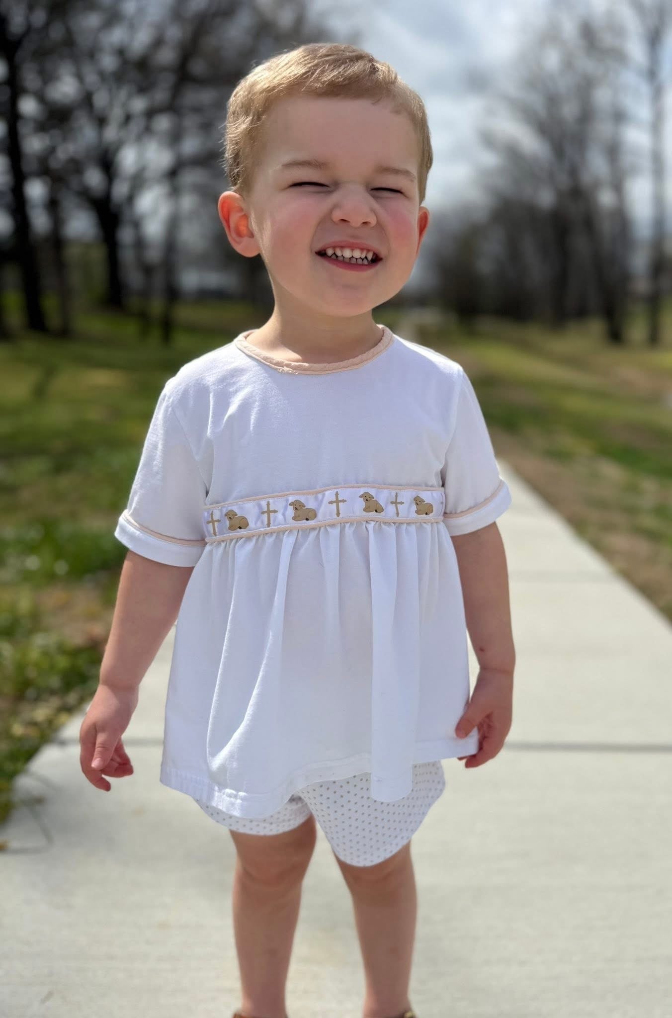 RTS: "WORTHY IS THE LAMB RIBBON" - BOYS SHORTS SET