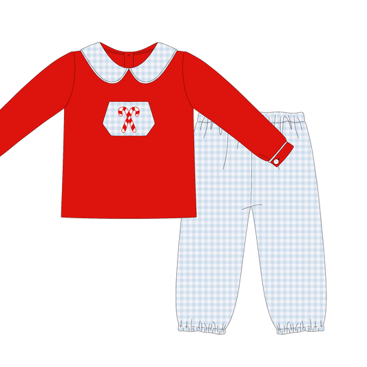PO26: A VERY LITTLE MAGS CHRISTMAS - “CANDY CANE CUTIE” BOYS PANTS SET *TAT: NOVEMBER*