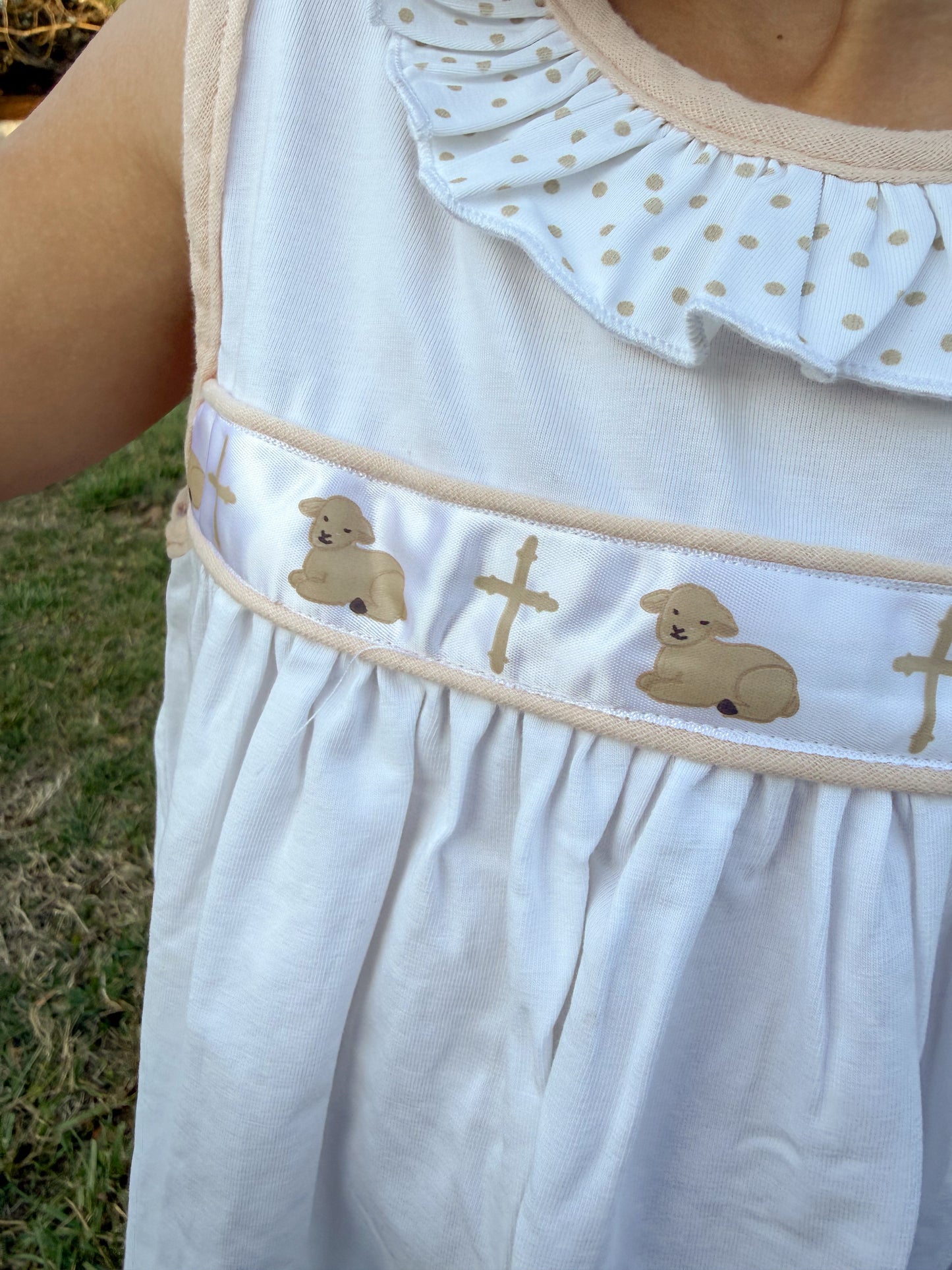 RTS: "WORTHY IS THE LAMB RIBBON" - GIRLS BLOOMER SET