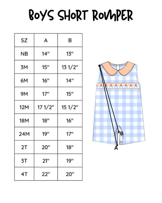 Boys Short Romper: SIZE CHART