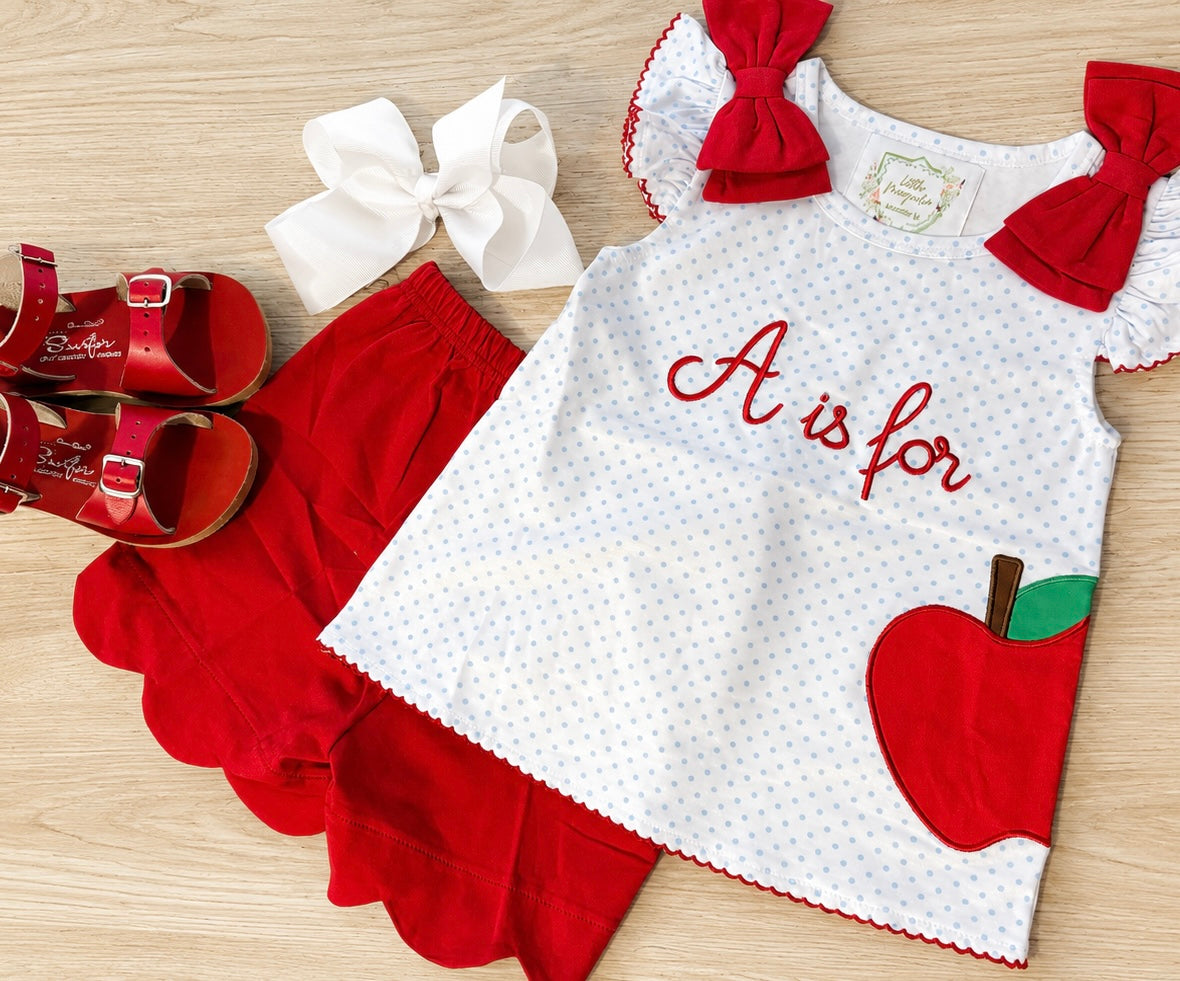 RTS: “A IS FOR APPLE” - GIRLS SHORTS SET