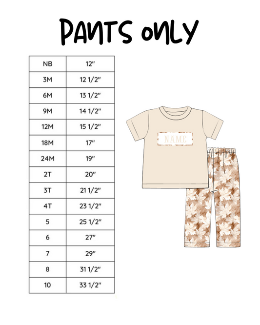 Basic Pants: SIZE CHART